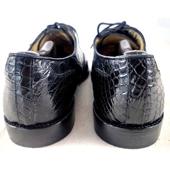 Zelli Genuine Alligator Cap Toe Oxford Shoes Black 10.5M Italy Luxury Exotic